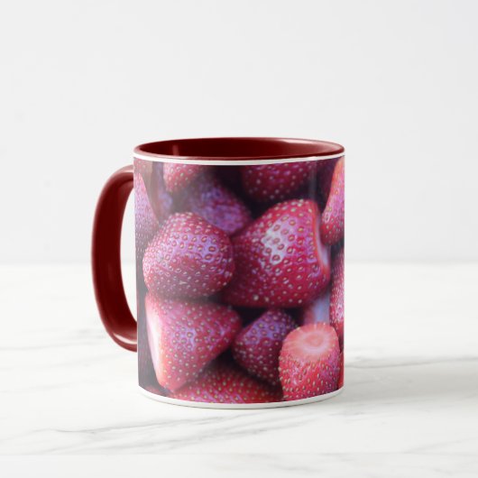 Vibrant Red Strawberry Pattern Ceramic Coffee Mug (Devant gauche)