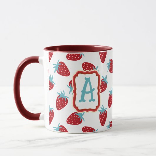 Vibrant Red Strawberry Pattern Ceramic Coffee Mug (Gauche)