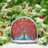 Vibrant Red Tree Glas in lood Art Sneeuwbol (Kerstmis)