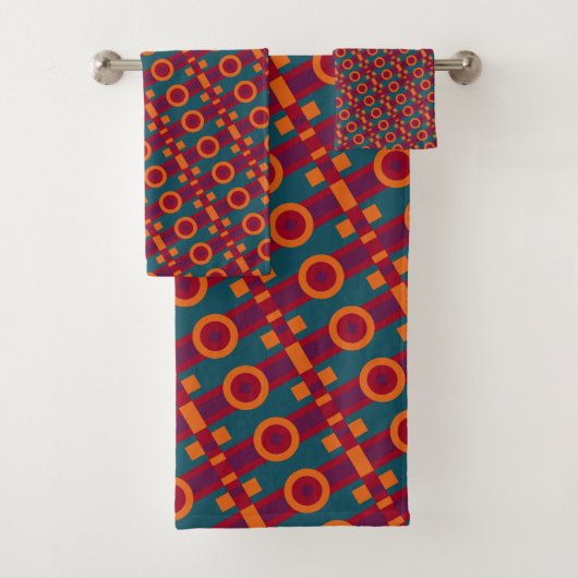 Vibrant Retro Geometric Abstract Pattern Bad Handdoek (Insitu)