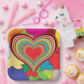 Vibrant Retro Hearts Papieren Bordje (Feest)