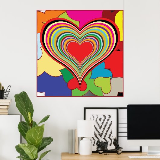 Vibrant Retro Hearts Poster (Thuiskantoor)