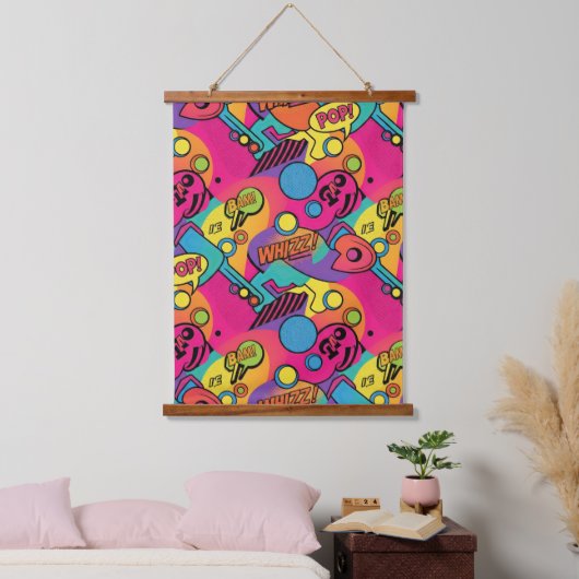 Vibrant Retro Pop Seamless Pattern Hangend Wandkleed (Slaapkamer)