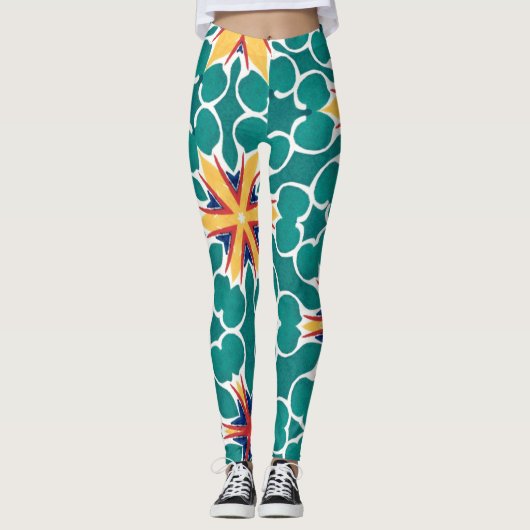 Vibrant Retro Starburst Geometric Pattern Leggings (Devant)