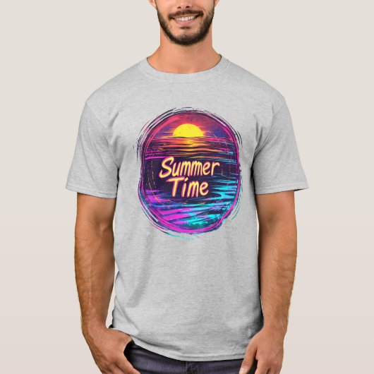 Vibrant Retro “Summer Time” Sunset T-Shirt (Devant)