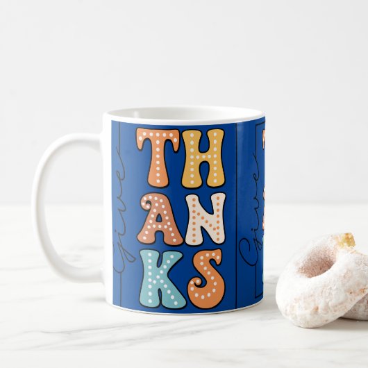 Vibrant Retro 'THANKS' Mug | Playful Polka Dot Des (Avec donut)