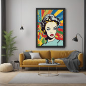 Vibrant Retro Vrouw Pop Art Portret Poster Perfect Poster