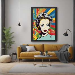 Vibrant Retro Vrouw Pop Art Portret Poster Perfect Poster