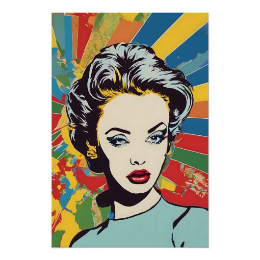 Vibrant Retro Vrouw Pop Art Portret Poster Perfect Poster (Voorkant)
