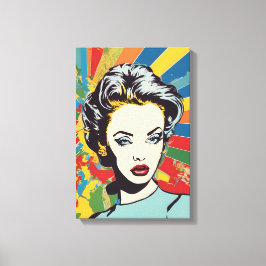Vibrant Retro Vrouw Pop Kunstportret Canvas Afdruk
