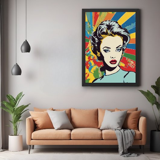 Vibrant Retro Vrouw Pop Kunstportret Poster