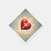 Vibrant Rode Hart Christelijk Kruis Decoupage Servet (Hoek)