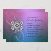 Vibrant roze en Blauwgroen Snowflake-feestdag Kaart (Voorkant / Achterkant)