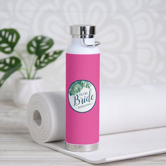 Vibrant Roze en Wit Gepersonaliseerd Waterfles (Yoga)