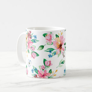 Vibrant roze groene Floral Foliage Print Koffiemok