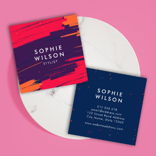 Vibrant roze Paarse Oranje matige strepen Vierkante Visitekaartje