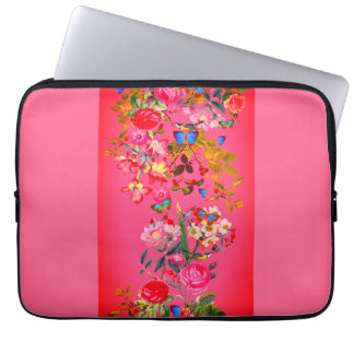 Vibrant Roze Roos Dopende buitenkant Laptop Sleeve