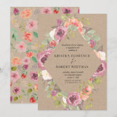 Vibrant Rustic Floral Kraft Wedding Uitnodiging (Voorkant / Achterkant)