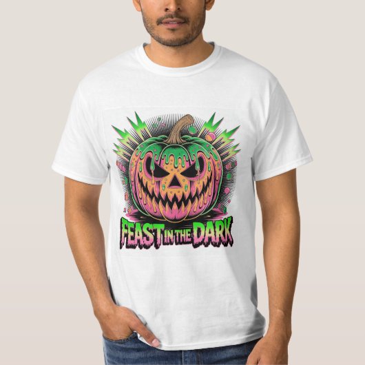 Vibrant Scary Pumpkin Pop Art T-shirt (Voorkant)