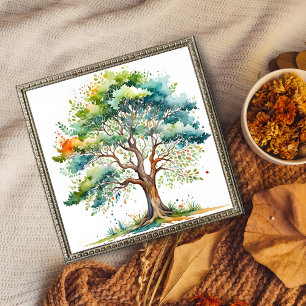 Vibrant Seasons Tree Waterverf Foto Afdruk