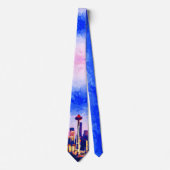 Vibrant Seattle City Sunset Oranje Waterverf Stropdas (Voorkant)