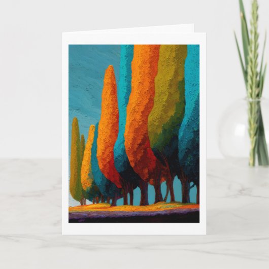 Vibrant Sentinel Trees, Abstract Greeting Card Kaart (Voorkant)