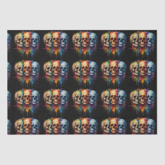 Vibrant Skull Art on Black Background Tissuepapier (Voorkant)