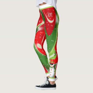 Vibrant Snowy Kerstmis met Snowman op Abstract Leggings