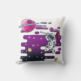 Vibrant Space Astronaut Retro Illustratie Kussen