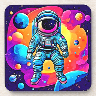Vibrant Space Cartoon Art: Astronaut Dreams Bier Onderzetter