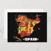 Vibrant Spain Map Flamenco, Paella & Bull Briefkaart (Voorkant / Achterkant)