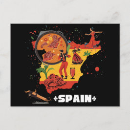 Vibrant Spain Map Flamenco, Paella & Bull Briefkaart