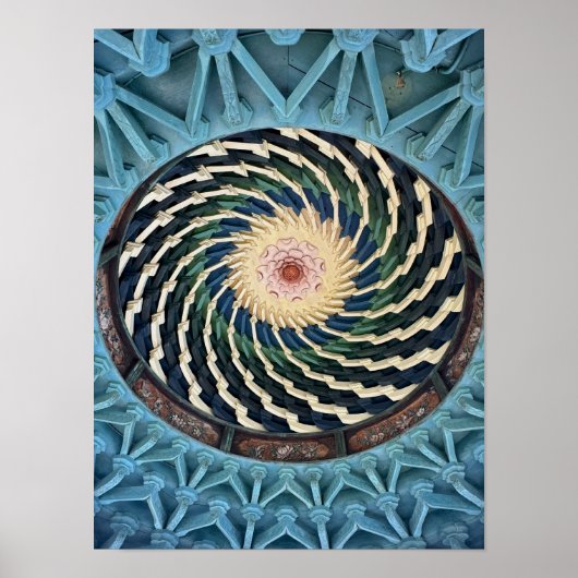 Vibrant spiral pattern on ceiling of a temple poster (Voorkant)