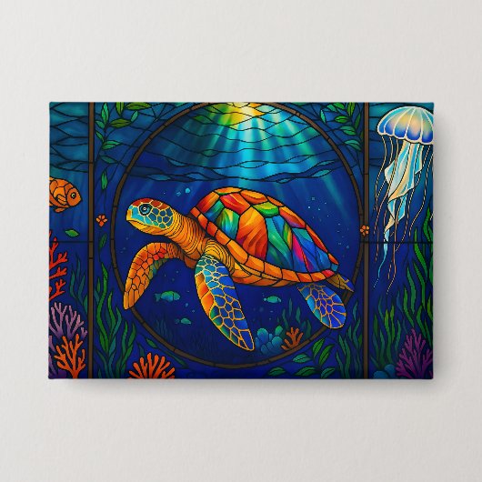 Vibrant Stained Glass Sea Turtle Ocean Design Button (Voorkant)