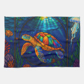 Vibrant Stained Glass Sea Turtle Ocean Design Theedoek (Horizontaal)