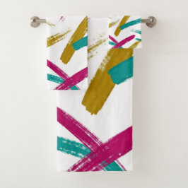 Vibrant Strokes,Teal, Magenta & Mustard pattern Bad Handdoek