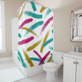 Vibrant Strokes,Teal, Magenta & Mustard pattern Douchegordijn (In situ)