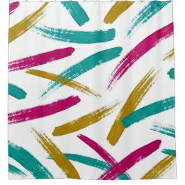 Vibrant Strokes,Teal, Magenta & Mustard pattern Douchegordijn