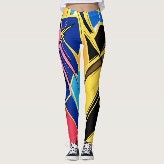 Vibrant Stylized Portrait with Abstract Elements Leggings (Voorkant)