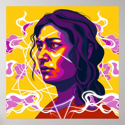 Vibrant Stylized Portrait with Abstract Elements Poster (Voorkant)