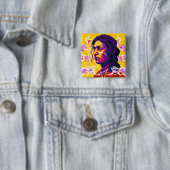 Vibrant Stylized Portrait with Abstract Elements Vierkante Button 5,1 Cm (In situ)
