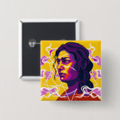 Vibrant Stylized Portrait with Abstract Elements Vierkante Button 5,1 Cm (Voorkant /achterkant)