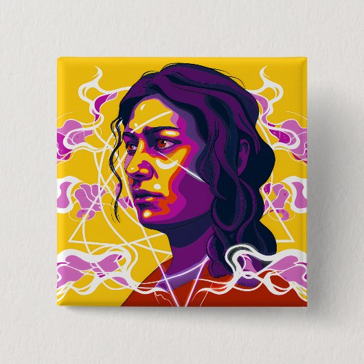 Vibrant Stylized Portrait with Abstract Elements Vierkante Button 5,1 Cm (Voorkant)