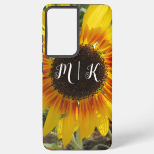 Vibrant Summer Sunflower Field Monogram Samsung Galaxy Hoesje