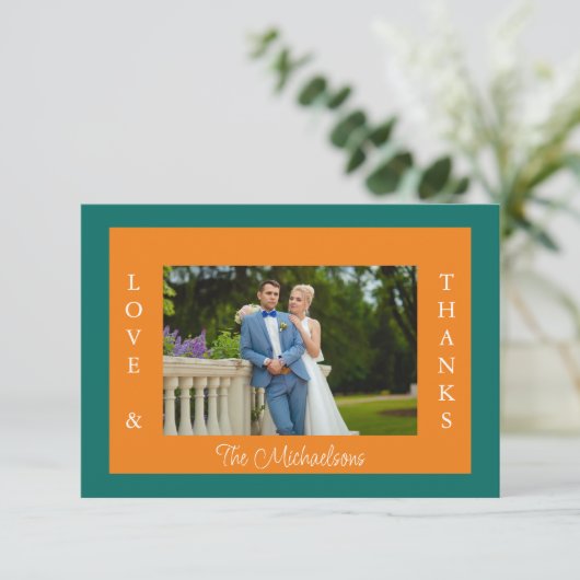 Vibrant Sunrise Minimalist Mix & Match Weddenschap Bedankkaart (Staand voorkant)