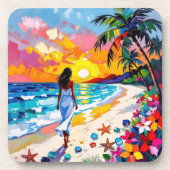 Vibrant Sunset Abstract Beach Scene   Bier Onderzetter (Voorkant)