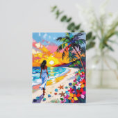 Vibrant Sunset Abstract Beach Scene Briefkaart (Staand voorkant)