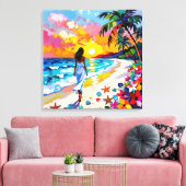 Vibrant Sunset Abstract Beach Scene Canvas Afdruk (Insitu (Woonkamer))