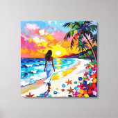 Vibrant Sunset Abstract Beach Scene Canvas Afdruk (Voorkant)