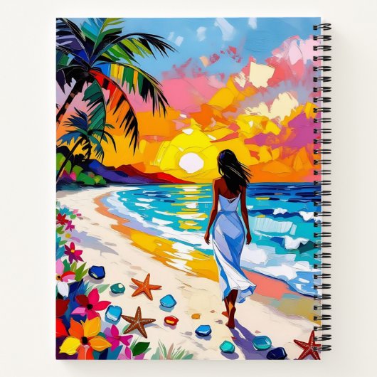 Vibrant Sunset Abstract Beach Scene Personalized Notitieboek (Achterkant)